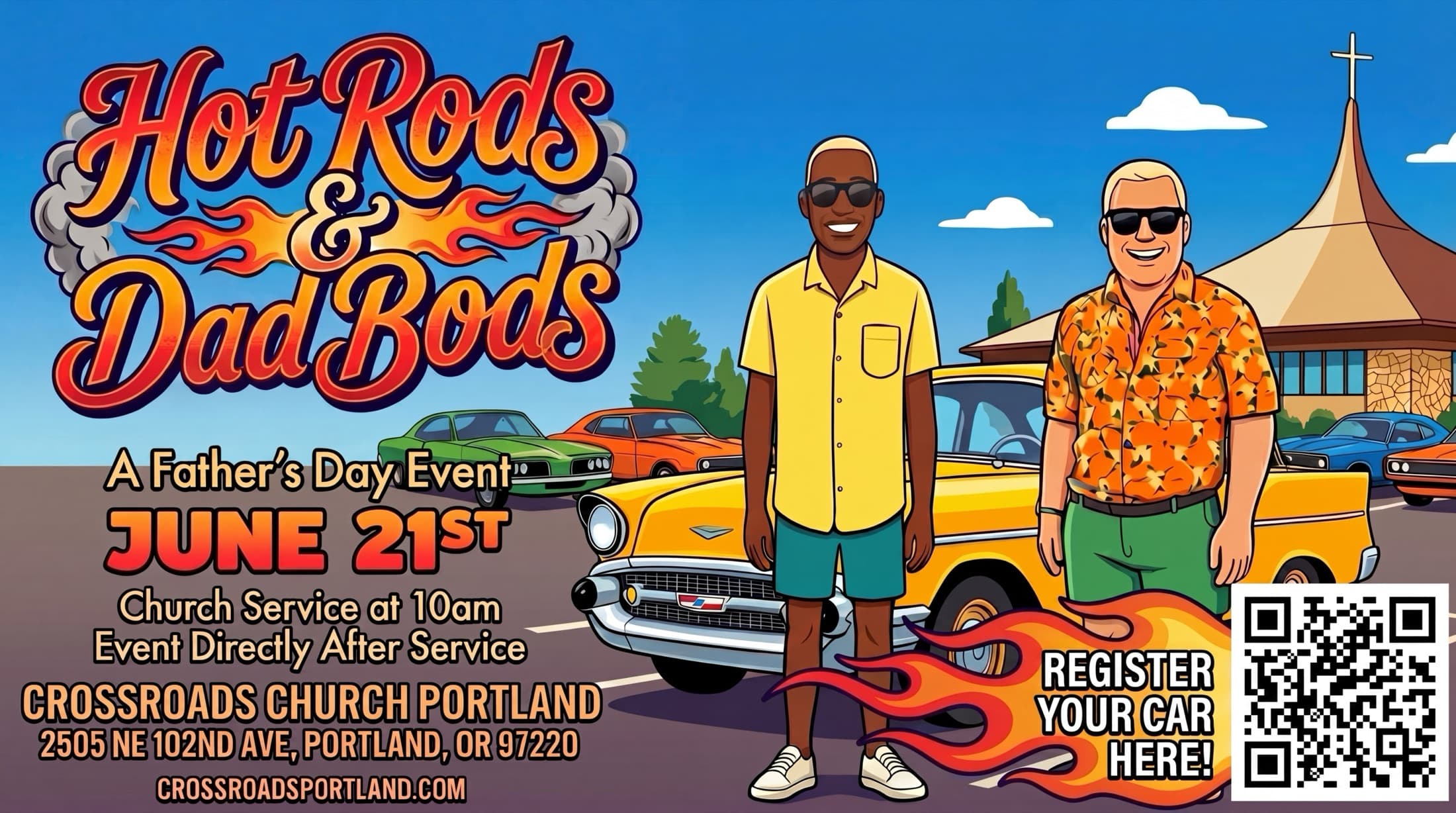 Hot Rods and Dad Bods main event banner.